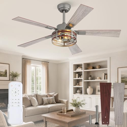 Fanbulous Farmhouse Ceiling Fans with Light, 48" Caged Fan, Quiet DC Motor - color: Brushed Nickel, size: 48 Inch