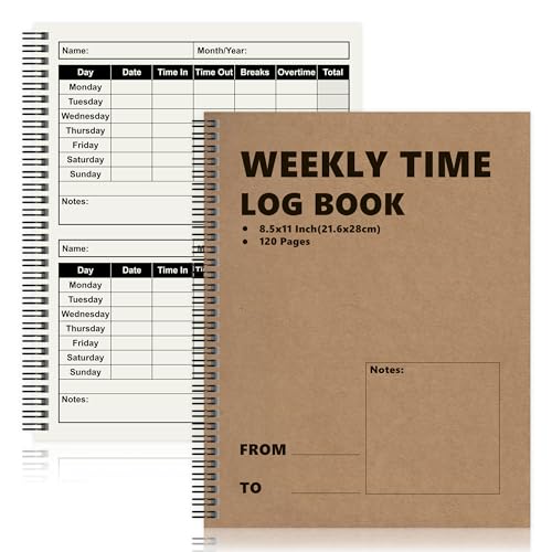 1 Pcs Weekly Time Sheet Log Book Spiral Binder 120 Pages 8.5x11 Inch Work Hours Log Book Payroll Record Book Timesheet logbook Daily Time Journal for Small Business Office (1)