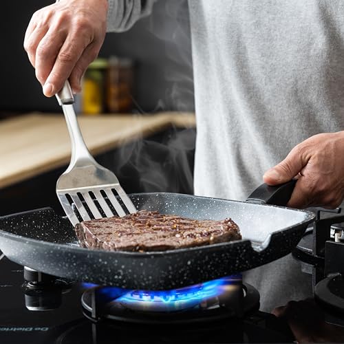 Moss & Stone Grill Pan for Indoor Cooking, 11" Nonstick Square Grill Pan - style: Square Grill Pan Regular Handle Design