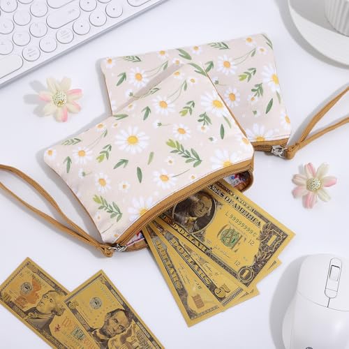Cotton Floral Small Organizer Bag Coin Purse for Women with KeyChain Small Prints Zipper Change Purse coin Pouch Card Holder Wallet Clutch for Women Girls - color: Yellow