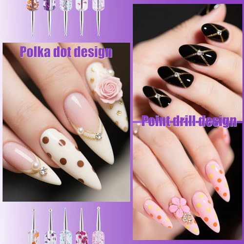 Artdone 10pcs Nail Art Brushes Set, Dotting Tools,Striping Brushes for Long Lines, Thin Details, Sculpting Pattern Tracing Stylus, Ball Embossing Stylu,Fine Drawing Pen For Gel Polish Design Supply - color: 10Pcs