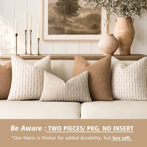 Foindtower Boho Striped Boucle Lumbar Throw Pillow Covers 12x20 Cream Camel - color: Irish Cream, size: 20" x 12" (Pack of 2)