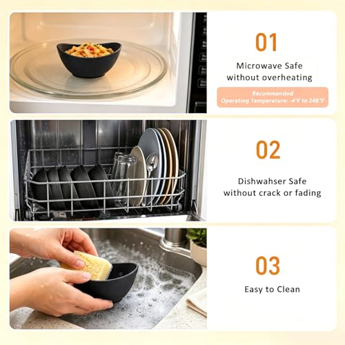 10oz Small Bowls, Unbreakable Wheat Straw Bowls Set of 6 - Black - color: Black, size: 10 oz (6 PCS)