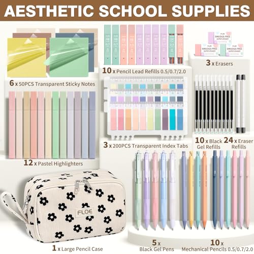 62PCS Aesthetic School Supplies Cute Back to School Supplies Stationary Set - color: Black Floral