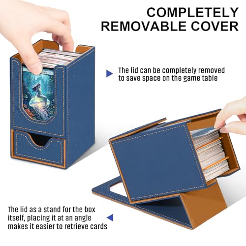 Card Deck Box for MTG Commander, Fits 100+ Double-Sleeved Cards Card Case - color: Gray Blue and Brown