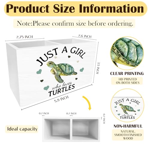 Coastal Beach Sea Turtle Pen Holder for Desk, Gifts for Turtle Lovers Pencil Organizer, Just a Girl Who Loves Turtles Wooden Box Sign Desk Decor for Home Office Decoration - color: TURTLES
