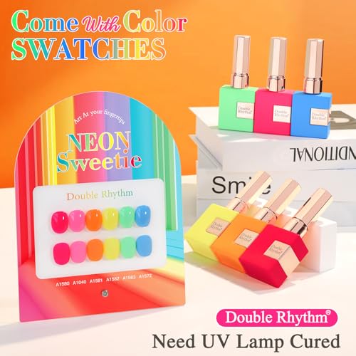 Double Rhythm 6 Pcs 15 ML Gel Polish Set Same Color Same Bottle Soak Off Gel Polish Kit Nail Art Manicure Salon DIY at Home for Women (Pastel Red Pink Orange Yellow Green-T6-11) - color: Neon Sweetie