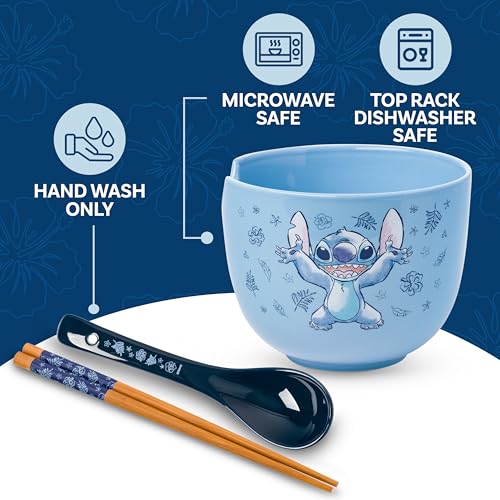 Silver Buffalo Lilo and Stitch Hands Up, Ramen Bowl with Chopsticks, 20oz - color: Lilo and Stitch Hands Up Spoon, size: 20 Ounces (With Spoon)