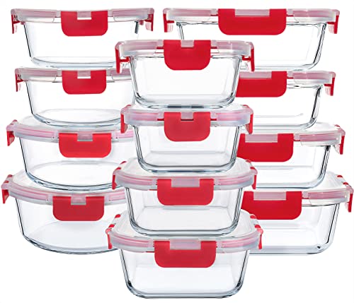 M MCIRCO 24 Piece Glass Food Storage Containers with Lids, Red - color: Red