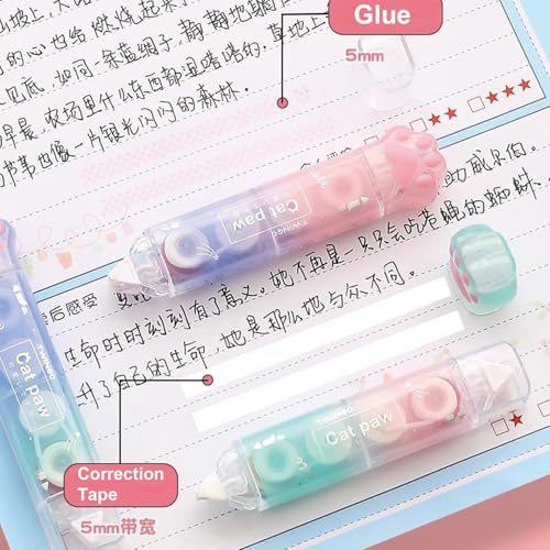 MOZXIRZ 9 Pcs Cute Blue Stationery Set Cat Paw School Supplies Kawaii Office Supplies Including Pens Highlighter Pencil Sharpener Eraser Correction Tape Ruler Sticky Flag Tabs (Gradient Blue) - color: Gradient Blue