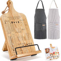 Housejoy Wooden Cookbook Stand for Kitchen with 2 Aprons&Conversion Chart