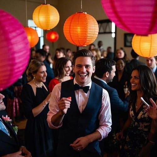 Pink Orange Paper Lanterns Decorative 15pcs Party Hanging Decorations for Bachelorette Wedding Birthday Baby Shower Graduation Anniversary Themed Room Decor - color: Peach,orange Red,pink,hot Pink,ivory White
