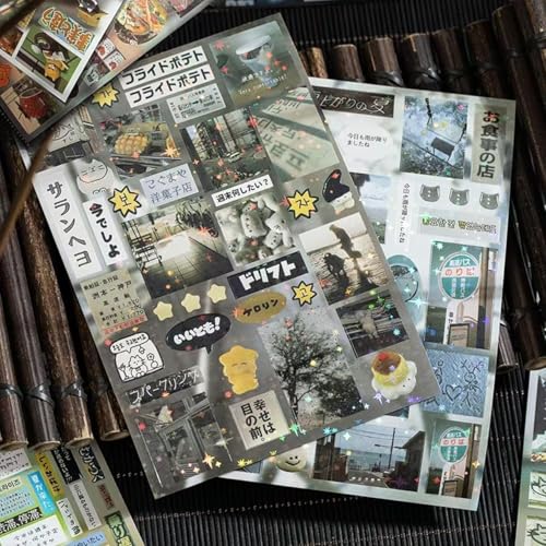 Japanese Stickers Book for Journaling,Retro Japanese Stickers for Planner - color: Frost