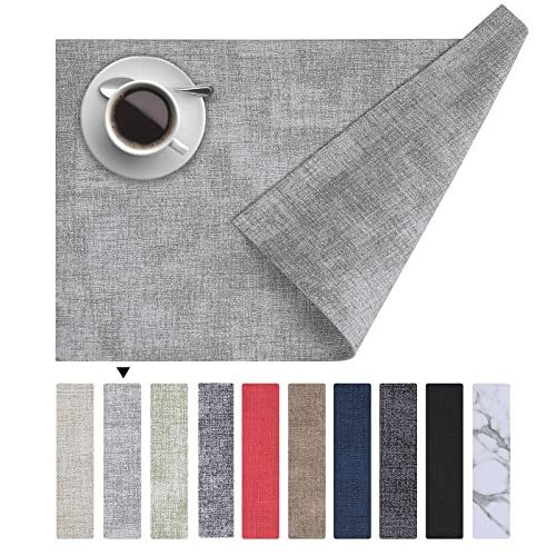 Homaxy PU Faux Leather Placemats for Dining Table, Set of 6, Light Grey - color: Light Grey