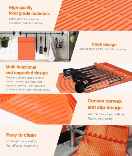 Silicone Grill Mat for Blackstone Griddle Accessories, 8-Slot Tool Mat - color: Orange