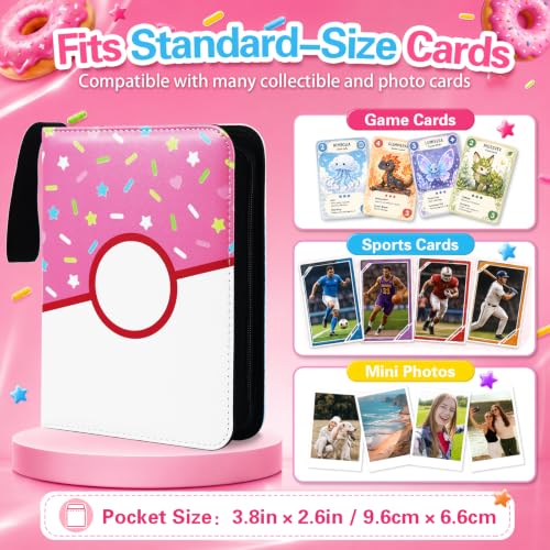 4 Pocket Card Binder 400 Card Holder Album, Pink Donut Trading Cards Holder Zipper Binder for Girl Teen Collection (Pink Donut, 400 Pocket) - color: Pink Donut, size: 400 Pocket