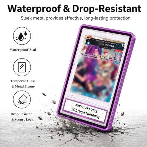 Magnetic PSA/CGC Slab Protector with Foldable Kickstand - UV Protection Tempered Glass & Aluminum Metal Bumper for 35PT PSA CGC CSG AGS, 9-Point Secure Lock Display Guard & Clear View (Purple) - color: Purple, size: PSA Card Case