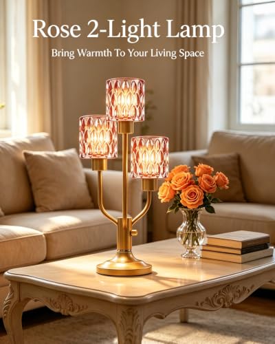Lightdot Mid Century Modern Red Glass Table Lamp 3 Bulbs Included Dimmable - color: 20-Gold-Pink-Cylinder
