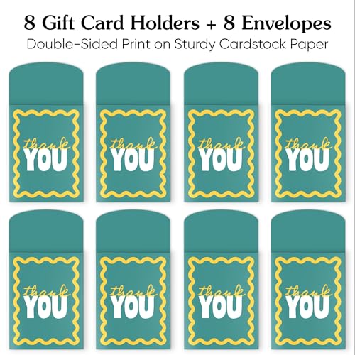 Big Dot of Happiness Teal Green and Yellow Wavy Thank You Gift Card Holders with Envelopes, Cash Money Holders and Gift Card Sleeves, Retro Stationery Nifty Gifty Pack - Set of 8 - color: Teal Green and Yellow