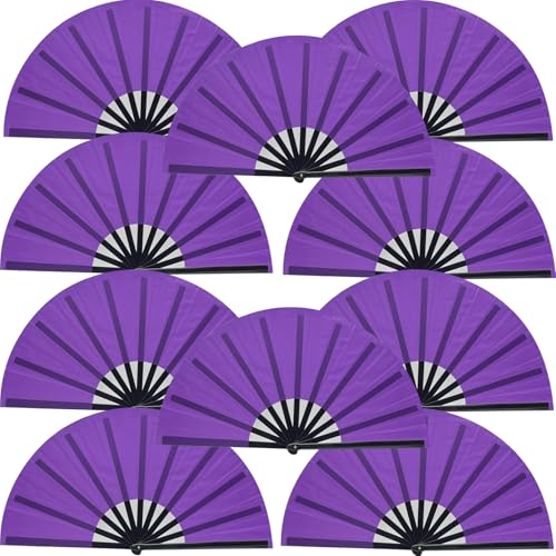 10 PCS Boots on The Ground Hand Fan Bulk - Rave Fans 13 Inch Large Clacking Fans for Line Dancing Make Loud Sounds for Party - color: Purple