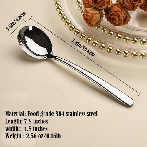 Large Round Soup Spoons Set,Set of 4 Premium 18/10 Stainless Steel Spoons with Long Handles,7.8 Inch Elegance Tablespoon,Dishwasher Safe,Fine Mirror Polished (Silver)