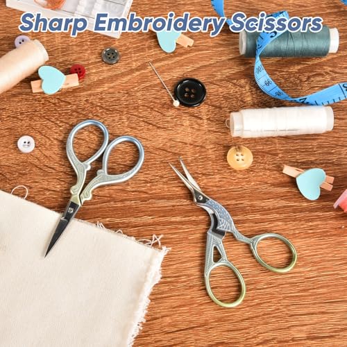 AQUEENLY Embroidery Scissors 2 Pcs Small Sewing Scissors Sharp Stainless Steel 3.6 Inches for Artwork, Threading, Needlework, Crochet - color: Blue Green