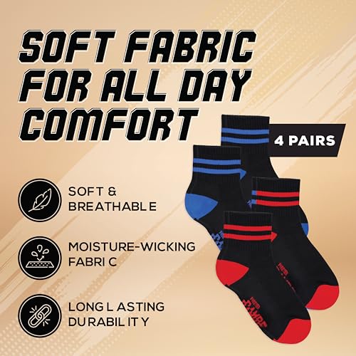 Forever Bambe Mini Crew Socks for Women 4-Pack Cushioned Bottom Retro Striped Socks - Athletic Women's Short Calf Sock - color: 14 - Black