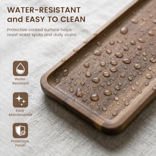 2PCS Small Wood Serving Tray (11.42 x 4.13 Inch), Mini Platter
