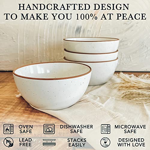 Mora Ceramic Bowls For Kitchen, 28oz - Bowl Set of 4 - For Cereal, Salad, Pasta, Soup, Dessert, Serving etc - Dishwasher, Microwave, and Oven Safe - For Breakfast, Lunch and Dinner - Vanilla White - color: Vanilla