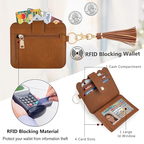 Wristlet Wallet for Women with Keychain – RFID Card Holder Small Wallet Wristlet with Key Ring - color: Light Brown, style: Classic