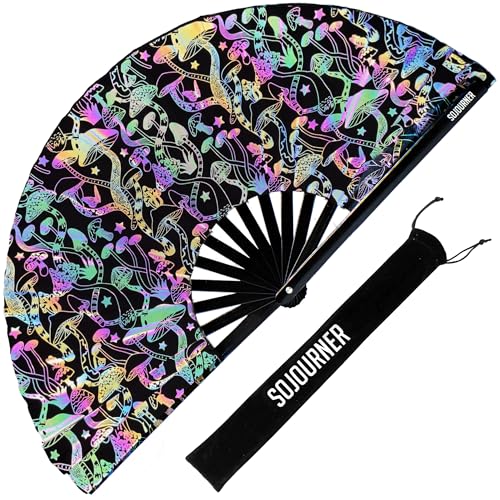 SoJourner Folding Rave Fan, Reflective Mushroom - color: Reflective Mushroom