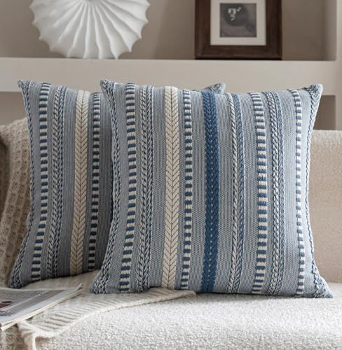 Cethom Boho Throw Pillow Covers 22x22 Inch Set of 2, Farmhouse Decorative Couch Pillow Cases, Blue Accent Pillows of Bed, Sofa Bedroom Living Room Home Decor Cushion Cover - color: Blue, size: 22" x 22" (Pack of 2)