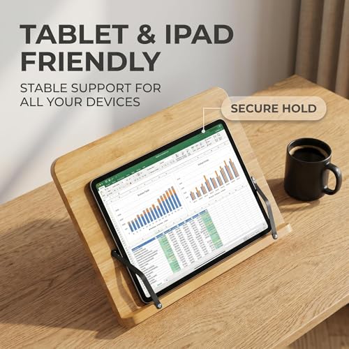 Adjustable Cookbook Stand for Your Kitchen Counter - Solid Wood, Fits iPad