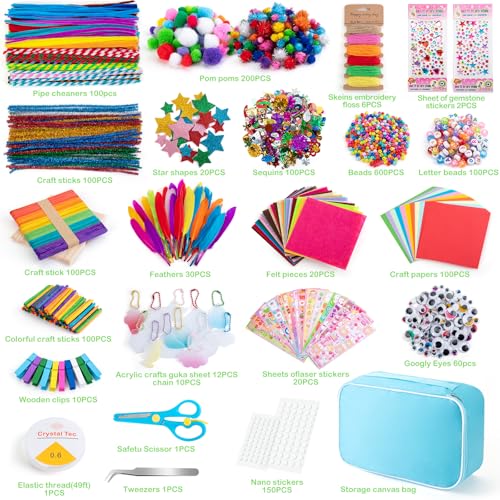 Sundaymot Arts and Crafts Supplies for Kids, 2000+Pcs DIY Craft Kits