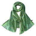 JWSilk Long Charmeuse Silk Scarf Classic Art Print - color: Green