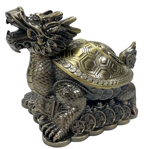 Briskfeel Feng Shui Dragon Turtle Multi Functional Metal Statue Wealth Prosperity Sculpture for Living Room Office Desk Feng Shui Art Best Housewarming Congratulatory GIF (D2 Brass) - color: D2 Brass