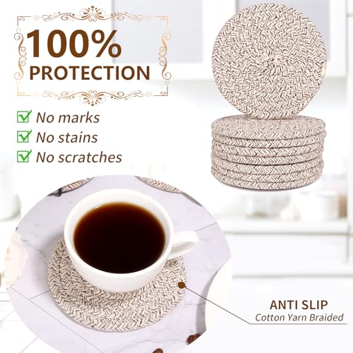 Mckanti 8 Pack Drink Coasters with Holder, Absorbent Coasters for Coffee Table, Minimalist Cotton Woven Coaster Set for Home Decor Tabletop Protection Suitable for Kinds of Cups, 4.3 Inches. - color: Color C