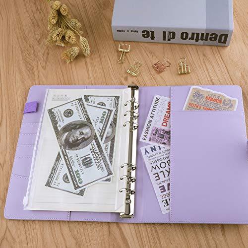 Antner A5 Notebook Binder 6 Ring Refillable Budget Planner Cover for Cash Organizer, PU Leather Aesthetic Photocard Holder Loose Leaf Small Binder with Magnetic Buckle for A5 Planner Inserts, Purple - color: Purple