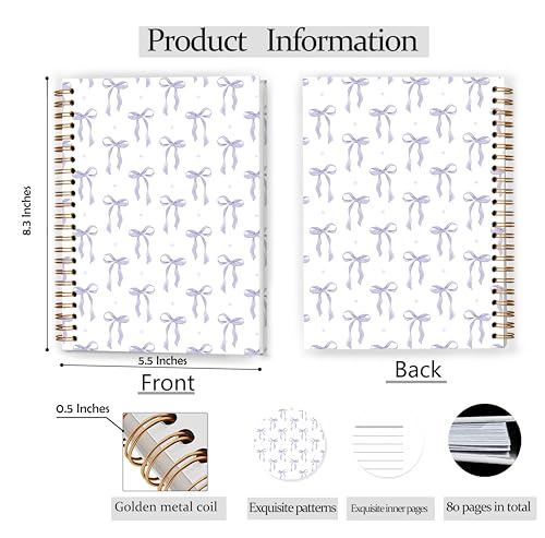 Cute Girly Purple Bow Notebook, Coquette Aesthetic Journal for Women Girls, Preppy Gifts, Bow Office Supplies, Preppy Girly Spiral Notebook Journal 5.5x8.3 - color: Color 05