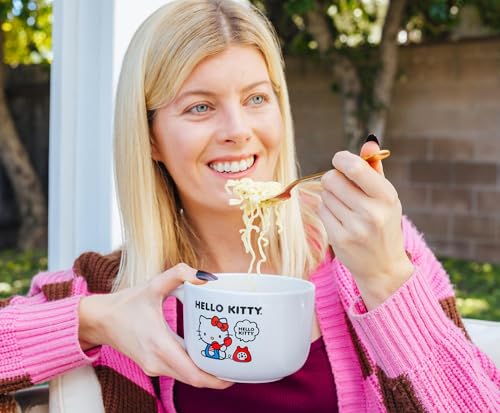 Silver Buffalo Sanrio Hello Kitty How Are You? Ceramic Soup Mug Bowl With Vented Lid and Handle For Ice Cream, Cereal, Beverages | Holds 24 Ounces - color: How Are You