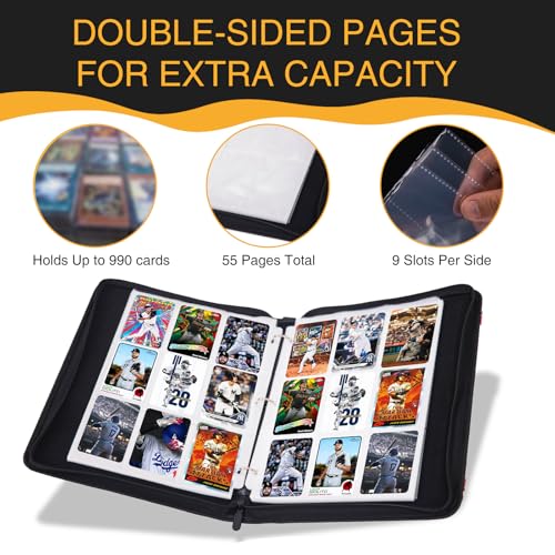 Card Binder, 9 Pocket 990 Card for Collectible Trading Card Albums - color: 990-Football-3