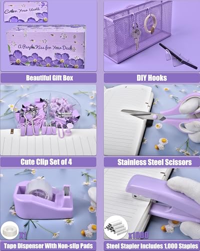 LXEVIHK Purple Desk Accessories 21-Piece Office Supplies Gift Set for Women - color: purple