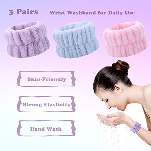 6 Pcs Wrist Spa Washband Microfiber Wrist Wash Towel Band Wristband Scrunchies for Washing Face - color: PInk+Purple+Sky Blue