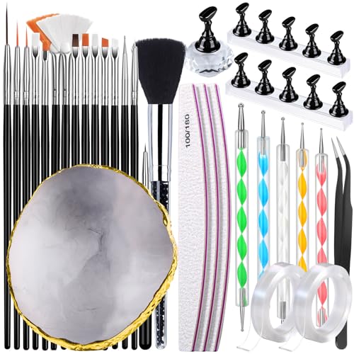 FANDAMEI Nail Art Tools, Nail Design Tools, Nail Brush, Nail Art Kit With Nail Stand, Nail Holder For Painting Nails, Nail Art Brushes, Nail Dotting Tool, Nail Art Palette, Nail Tools For Nail Art - color: Black