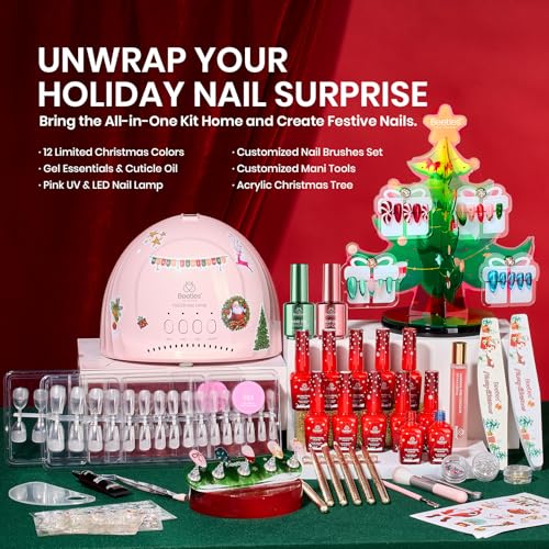 Beetles 67Pcs Gel Nail Polish Kit with U V Light - 12 Colors Gel Polish Set - color: B-Crystal Christmas