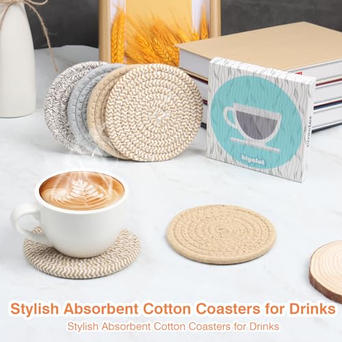 4.8" Boho Cotton Drink Coasters Set of 2 - Absorbent Fabric Mug Pads for Coffee Tea Drinks, Minimalist Durable Neutral Cup Mats for Desk, Nightstand Table Furniture, Gift for Home Office (Cloud Grey) - color: Cloud Grey