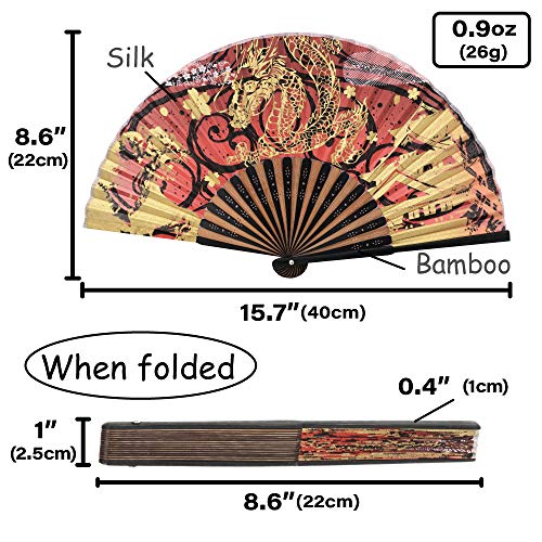 Terra Distribution Folding Fan [Japan Import] Hand Fans for Women Foldable, Japanese Fan, Unique Design, Handmade Bamboo, Silk Fan, 8.6" (22cm), Abanicos de Mano (740 (Phoenix, Dragon)) - color: 740 (Phoenix, Dragon)