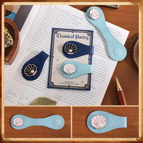 2PCS Magnetic Bookmarks with Pen Clip, Leather Bookmarks for Women, Magnetic Pen Holder Book Accessories, Gold Shell - style: Gold Shell