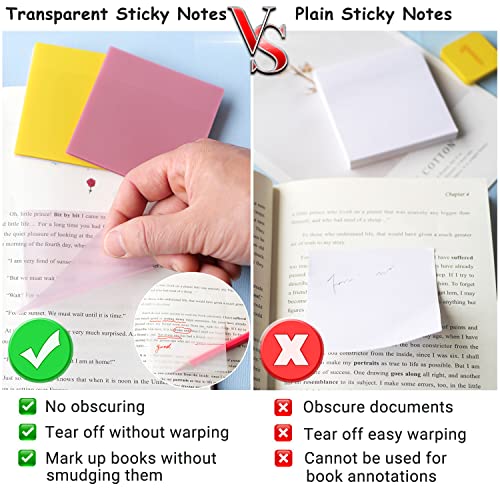 ENLUOM 400 Sheets Colored Transparent Sticky Notes - 3 x 3 in Translucent Sticky Notes, Pastel Clear Waterproof Self-Sticky Note, See Through Sticky Note, Aesthetic Office Supplies (8 Pads) - color: 7 Colors 400 Sheets