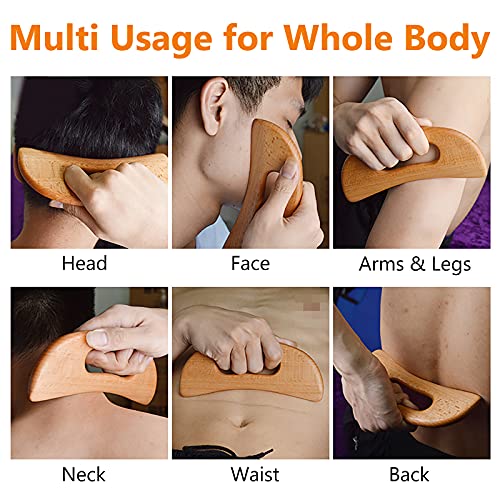 FKYzixeh Lymphatic Drainage Massager, Wooden Gua Sha Tool for Body, Manual Massage Scraper for Anti Cellulite and Relieve Muscle Fatigue, Body Gua Sha Paddle (Style A)